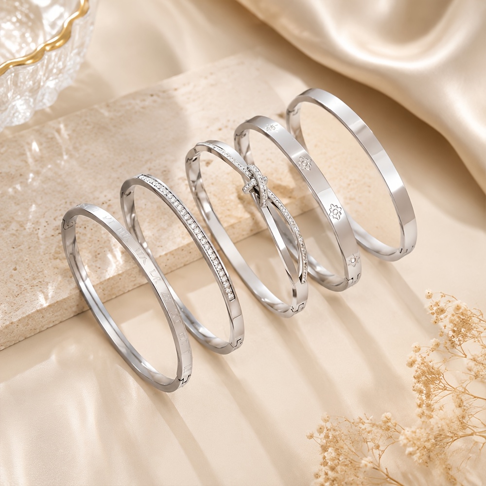 5pcs Stackable Stainless Steel Bangles Set, Unisex